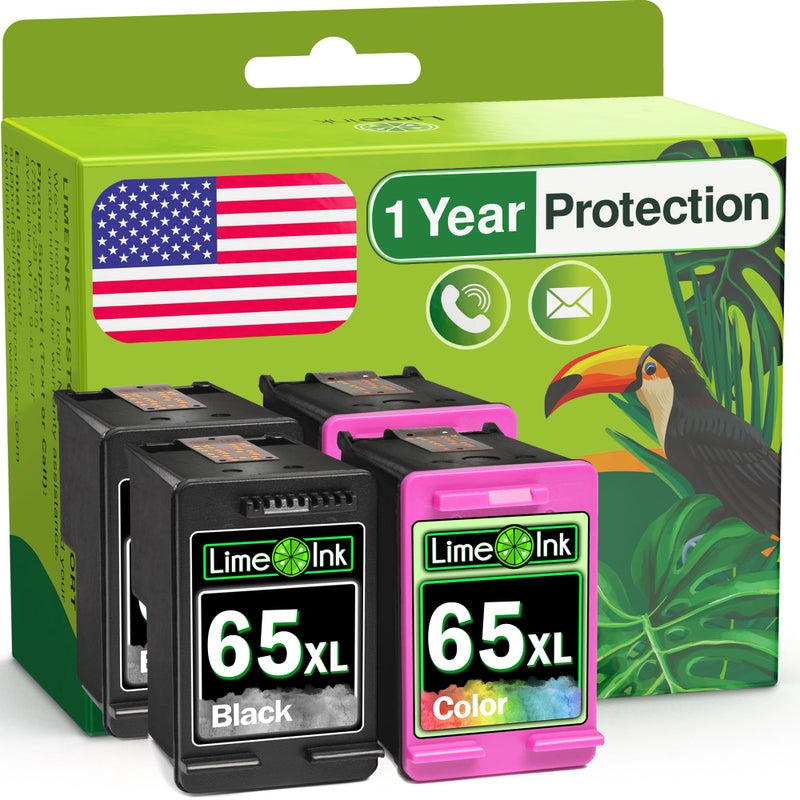 Limeink Remanufactured Ink Cartridges Replacement for HP Ink 65 65XL for HP 65 Cartridges Black Color Combo Pack for HP65 XL 65xl Cartridge for HP Printers - 2BK, 2 Color - Image 1